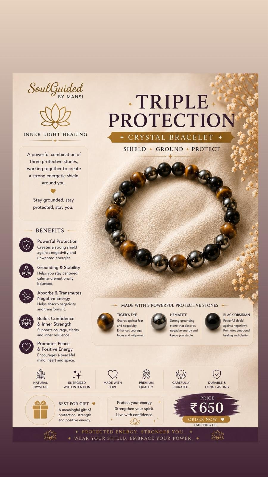 TRIPLE PROTECTION CRYSTAL BRACELET